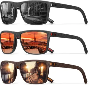 Square Polarized Sunglasses for Men Vintage Style Driving Travel Sun Glasses Lightweight Frame UV Protection Goggles