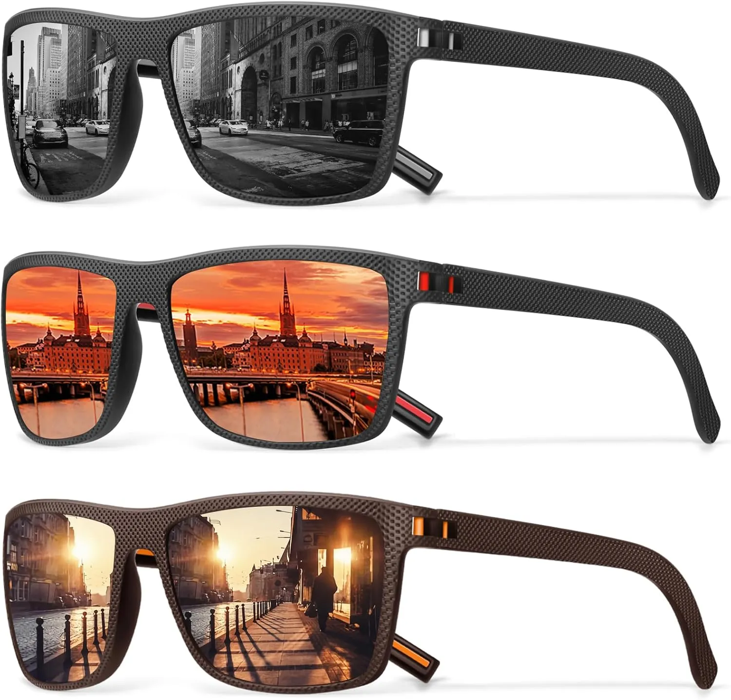Square Polarized Sunglasses for Men Vintage Style Driving Travel Sun Glasses Lightweight Frame UV Protection Goggles